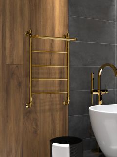 Полотенцесушитель водяной Indigo Line LLSHW80-50GDPK3 с полкой 80x50 см золото